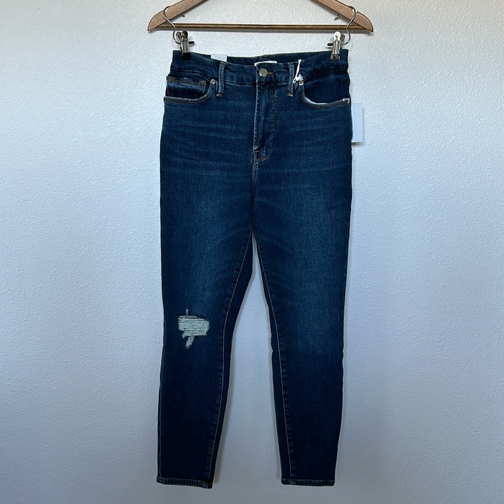 Good American good waist crop inseam 26” indigo379 size 4/27 knee distressed